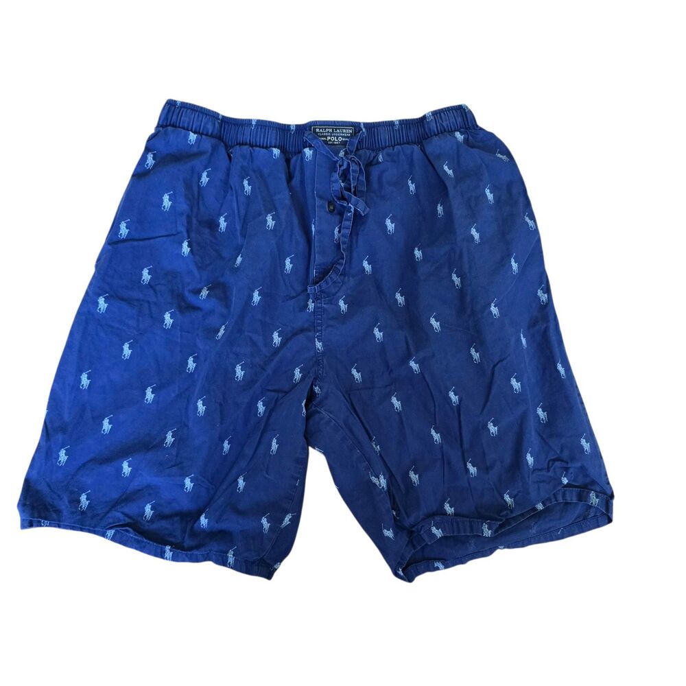 Polo Ralph Lauren Allover Pony Blue Sleep Shorts All Cotton Mens Size Large